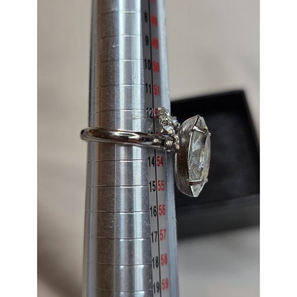 Marquise Cut Solitaire Silver Tone Ring Adjustable 6.5 - Picture 5 of 7